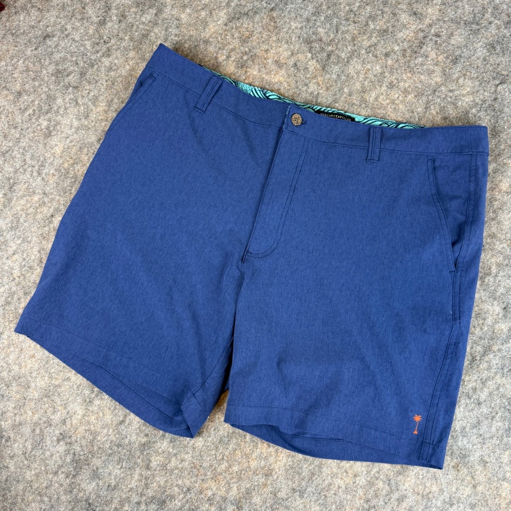 Margaritaville Hybrid Shorts Mens 40 Blue Palm Tree Embroidered Casual Outdoor